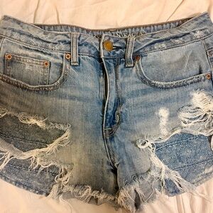 American Eagle Outfitters Blue Distressed Jean Shorts